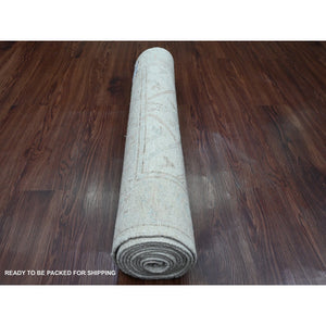 3'x9'5" Lace White, Hand Knotted, Afghan Angora Oushak With All Over Vines Design, Natural Dyes, 100% Wool, Oriental Rug FWR121776