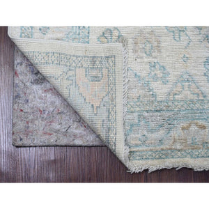 2'8"x11'4" Bone White, Geometric Leaf Design, Afghan Angora Oushak, Hand Knotted, Natural Dyes, 100% Wool, Runner, Oriental Rug FWR121800