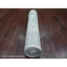 Load image into Gallery viewer, 2&#39;8&quot;x11&#39;4&quot; Bone White, Geometric Leaf Design, Afghan Angora Oushak, Hand Knotted, Natural Dyes, 100% Wool, Runner, Oriental Rug FWR121800