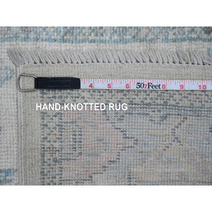 2'8"x11'4" Bone White, Geometric Leaf Design, Afghan Angora Oushak, Hand Knotted, Natural Dyes, 100% Wool, Runner, Oriental Rug FWR121800