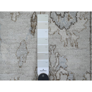 2'7"x9'9" Misty Gray, Afghan Angora Oushak with All Over Leaf Design, Natural Dyes, Hand Knotted, Pure Wool, Runner, Oriental Rug FWR121806