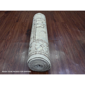 2'7"x9'9" Misty Gray, Afghan Angora Oushak with All Over Leaf Design, Natural Dyes, Hand Knotted, Pure Wool, Runner, Oriental Rug FWR121806