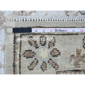 2'7"x9'9" Misty Gray, Afghan Angora Oushak with All Over Leaf Design, Natural Dyes, Hand Knotted, Pure Wool, Runner, Oriental Rug FWR121806