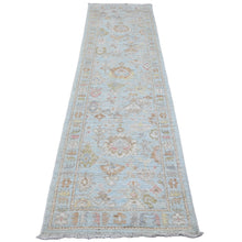 Load image into Gallery viewer, 2&#39;9&quot;x9&#39;10&quot; Beau Blue, Hand Knotted, Afghan Angora Oushak with All Over Leaf Design, Natural Dyes, 100% Wool, Runner, Oriental Rug FWR121872