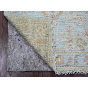 2'9"x9'10" Beau Blue, Hand Knotted, Afghan Angora Oushak with All Over Leaf Design, Natural Dyes, 100% Wool, Runner, Oriental Rug FWR121872