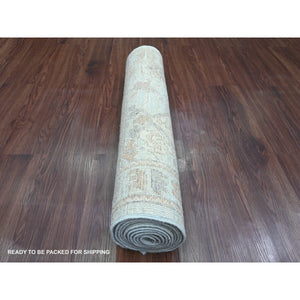2'9"x9'10" Beau Blue, Hand Knotted, Afghan Angora Oushak with All Over Leaf Design, Natural Dyes, 100% Wool, Runner, Oriental Rug FWR121872