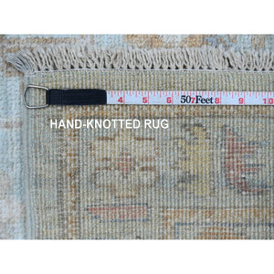 2'9"x9'10" Beau Blue, Hand Knotted, Afghan Angora Oushak with All Over Leaf Design, Natural Dyes, 100% Wool, Runner, Oriental Rug FWR121872