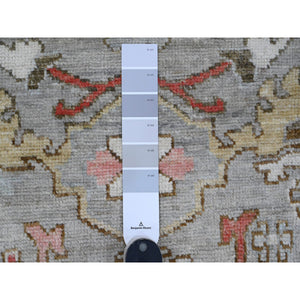 3'x9'8" Coin Gray, Afghan Angora Oushak with Floral Motifs, Hand Knotted, Veggie Dyes, Pure Wool, Runner, Oriental Rug FWR121878