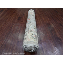 Load image into Gallery viewer, 3&#39;x9&#39;8&quot; Coin Gray, Afghan Angora Oushak with Floral Motifs, Hand Knotted, Veggie Dyes, Pure Wool, Runner, Oriental Rug FWR121878
