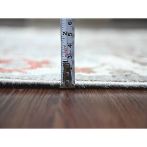 3'x9'8" Coin Gray, Afghan Angora Oushak with Floral Motifs, Hand Knotted, Veggie Dyes, Pure Wool, Runner, Oriental Rug FWR121878