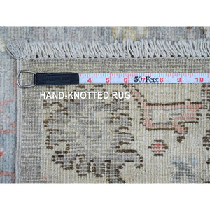 3'x9'8" Coin Gray, Afghan Angora Oushak With Floral Motifs, Hand Knotted, Veggie Dyes, Pure Wool, Runner, Oriental Rug FWR121878