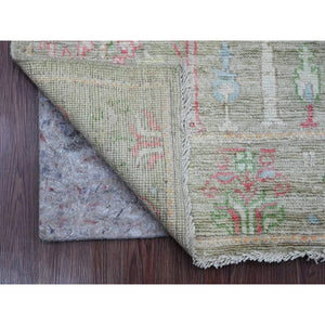 3'2"x4'10" Swamp Green, Afghan Angora Oushak With Cypress And Willow Tree Design, Hand Knotted, Veggie Dyes, Pure Wool, Oriental Rug FWR121890