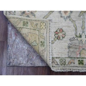 2'x3' Chiffon White, Afghan Angora Oushak With Colorful Leaf Pattern, Hand Knotted, Natural Dyes, Pure Wool, Mat, Oriental Rug FWR121914