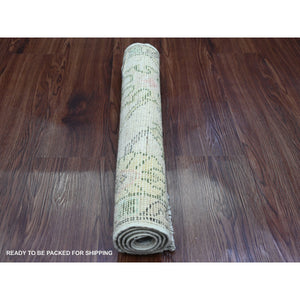 2'x3' Oyster White, Afghan Angora Oushak With Floral Pattern, Hand Knotted, Vegetable Dyes, 100% Wool, Mat, Oriental Rug FWR121968
