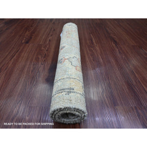 2'1"x3' Misty Gray, All Over Design, Afghan Angora Oushak, Hand Knotted, Vegetable Dyes, 100% Wool, Mat, Oriental Rug FWR121980