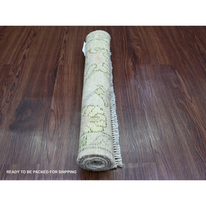 2'x3' Alabaster White, Hand Knotted, Afghan Angora Oushak With Floral Pattern, Vegetable Dyes, 100% Wool, Mat, Oriental Rug FWR121998