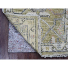 Load image into Gallery viewer, 2&#39;x3&#39; Amber Green, Hand Knotted, Afghan Angora Oushak With Vines Design, Veggie Dyes, 100% Wool, Mat, Oriental Rug FWR122004