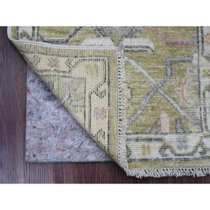2'x3' Amber Green, Hand Knotted, Afghan Angora Oushak With Vines Design, Veggie Dyes, 100% Wool, Mat, Oriental Rug FWR122004