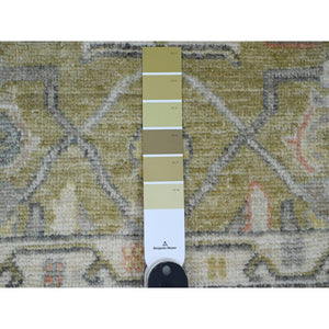2'x3' Amber Green, Hand Knotted, Afghan Angora Oushak With Vines Design, Veggie Dyes, 100% Wool, Mat, Oriental Rug FWR122004