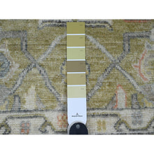 Load image into Gallery viewer, 2&#39;x3&#39; Amber Green, Hand Knotted, Afghan Angora Oushak With Vines Design, Veggie Dyes, 100% Wool, Mat, Oriental Rug FWR122004
