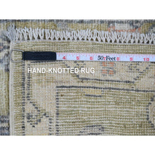 Load image into Gallery viewer, 2&#39;x3&#39; Amber Green, Hand Knotted, Afghan Angora Oushak With Vines Design, Veggie Dyes, 100% Wool, Mat, Oriental Rug FWR122004