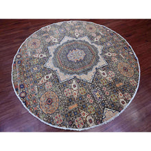 Load image into Gallery viewer, 7&#39;8&quot;x7&#39;8&quot; Mocha Brown, 14th Century Mamluk Dynasty Pattern With Star Medallion Design, Hand Knotted, Soft Pile, High Mountain Wool, Vegetable Dyes, Round, Oriental Rug FWR122022