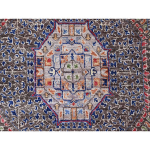 7'8"x7'8" Mocha Brown, 14th Century Mamluk Dynasty Pattern With Star Medallion Design, Hand Knotted, Soft Pile, High Mountain Wool, Vegetable Dyes, Round, Oriental Rug FWR122022