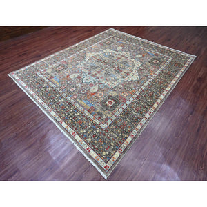 8'x9'8" Nevada Gray, Hand Knotted, 14th Century Mamluk Dynasty Pattern with Large Medallion Design, Soft Wool, Natural Dyes, Oriental Rug FWR122028
