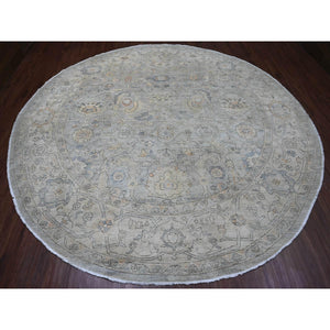 12'2"x12'2" Misty Gray, Washed Out Ziegler Mahal Revival with All Over Pattern, Hand Knotted, 100% Wool, Round, Oriental Rug FWR122034