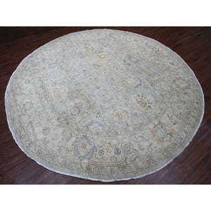 12'2"x12'2" Misty Gray, Washed Out Ziegler Mahal Revival with All Over Pattern, Hand Knotted, 100% Wool, Round, Oriental Rug FWR122034