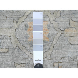 12'2"x12'2" Misty Gray, Washed Out Ziegler Mahal Revival with All Over Pattern, Hand Knotted, 100% Wool, Round, Oriental Rug FWR122034