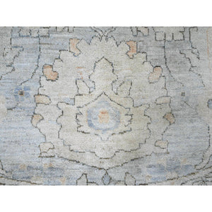 12'2"x12'2" Misty Gray, Washed Out Ziegler Mahal Revival with All Over Pattern, Hand Knotted, 100% Wool, Round, Oriental Rug FWR122034