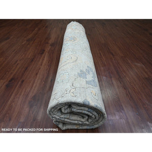 12'2"x12'2" Misty Gray, Washed Out Ziegler Mahal Revival with All Over Pattern, Hand Knotted, 100% Wool, Round, Oriental Rug FWR122034
