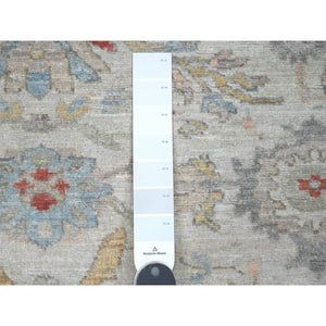 6'x6' Chiffon White, Peshawar with Heriz All Over Design, High Mountain Wool, Densely Woven, Hand Knotted, Vegetable Dyes, Round, Oriental Rug FWR122058