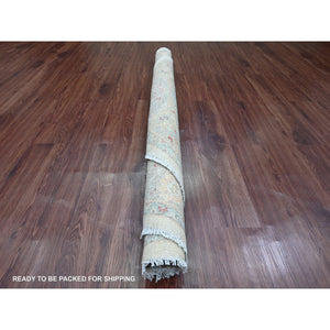 6'x6' Chiffon White, Peshawar with Heriz All Over Design, High Mountain Wool, Densely Woven, Hand Knotted, Vegetable Dyes, Round, Oriental Rug FWR122058