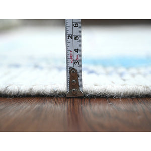 5'5"x8'6" Daisy White, Moroccan Weave With Colorful Tribal And Geometric Design, Tone On Tone, Hand Knotted, Soft Wool, Textured Pile, Oriental Rug FWR122070