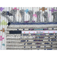 Load image into Gallery viewer, 5&#39;5&quot;x8&#39;6&quot; Daisy White, Moroccan Weave With Colorful Tribal And Geometric Design, Tone On Tone, Hand Knotted, Soft Wool, Textured Pile, Oriental Rug FWR122070