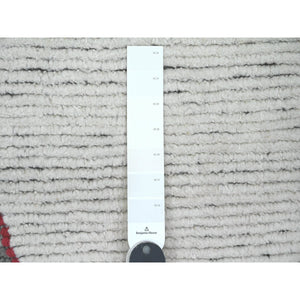 5'8"x8' Whisper White, Moroccan Weave with Geometric Design, Tone on Tone, Hand Knotted, Soft Wool, Textured Pile, Oriental Rug FWR122076