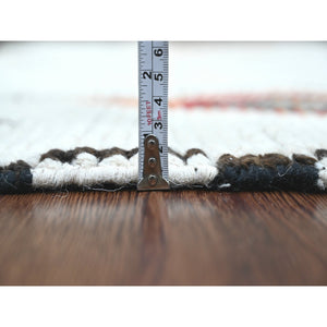 5'8"x8' Whisper White, Moroccan Weave with Geometric Design, Tone on Tone, Hand Knotted, Soft Wool, Textured Pile, Oriental Rug FWR122076
