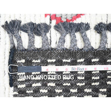 Load image into Gallery viewer, 5&#39;8&quot;x8&#39; Whisper White, Moroccan Weave With Geometric Design, Tone On Tone, Hand Knotted, Soft Wool, Textured Pile, Oriental Rug FWR122076