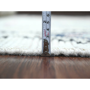 5'5"x9' Pearl White, Moroccan Weave With Colorful Geometric Design, Hand Knotted, Soft Wool, Tone On Tone, Textured Pile, Oriental Rug FWR122082