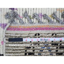 Load image into Gallery viewer, 5&#39;5&quot;x9&#39; Pearl White, Moroccan Weave With Colorful Geometric Design, Hand Knotted, Soft Wool, Tone On Tone, Textured Pile, Oriental Rug FWR122082