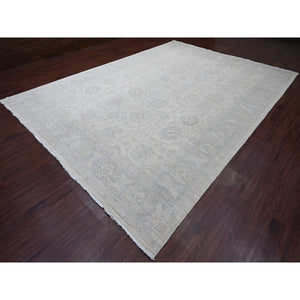 9'10"x13'6" Pearl White, Washed Out Peshawar with All Over Leaf Design, 100% Wool, Hand Knotted, Veggie Dyes, Oriental Rug FWR122178