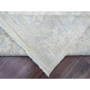 9'10"x13'6" Pearl White, Washed Out Peshawar with All Over Leaf Design, 100% Wool, Hand Knotted, Veggie Dyes, Oriental Rug FWR122178