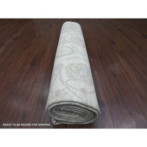 9'10"x13'6" Pearl White, Washed Out Peshawar with All Over Leaf Design, 100% Wool, Hand Knotted, Veggie Dyes, Oriental Rug FWR122178