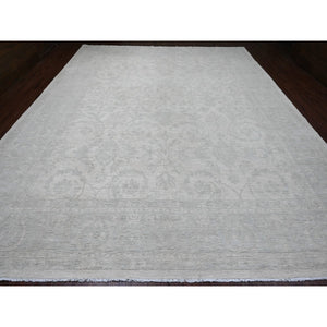 12'x15'1" Chiffon White, Stone Washed Peshawar with All Over Pattern, Natural Dyes, 100% Wool, Hand Knotted, Oversized, Oriental Rug FWR122190
