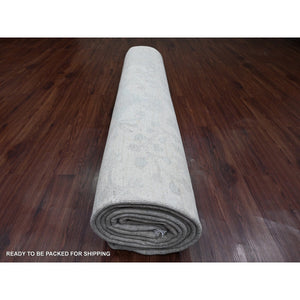 12'x15'1" Chiffon White, Stone Washed Peshawar with All Over Pattern, Natural Dyes, 100% Wool, Hand Knotted, Oversized, Oriental Rug FWR122190