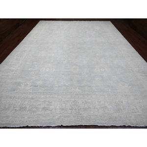 11'10"x15'3" Misty Gray, White Wash Peshawar with All Over Leaf Design, Natural Dyes, 100% Wool, Hand Knotted, Oversized, Oriental Rug FWR122196