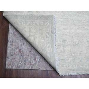 11'10"x15'3" Misty Gray, White Wash Peshawar with All Over Leaf Design, Natural Dyes, 100% Wool, Hand Knotted, Oversized, Oriental Rug FWR122196