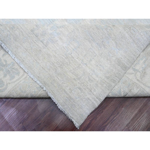 11'10"x15'3" Misty Gray, White Wash Peshawar with All Over Leaf Design, Natural Dyes, 100% Wool, Hand Knotted, Oversized, Oriental Rug FWR122196